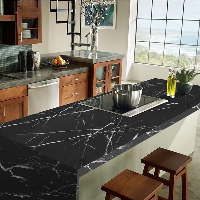 practicalWs 23.6''×118'' Marble Contact Paper Black/White Peel and Stick - Image 5