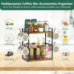 EsLuker.ly 2 Tier Coffee Mug Holder Station Bar Organize Countertop, Mug Cup Tree Rack for Kitchen Office, Storage Shelf with 12 Hooks, Creat Stylish Coffee Corner, Vintage Brown-Black