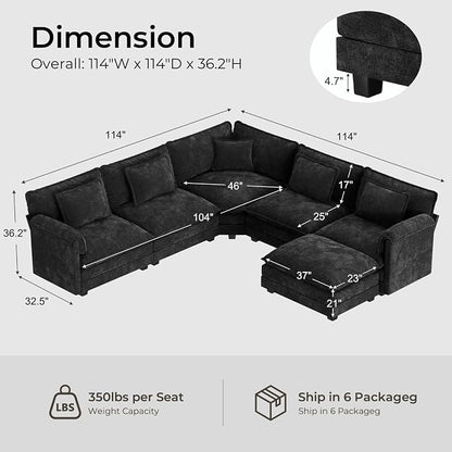 ELUCHANG 114" Oversized V-Shaped Cloud Couch Modular Sectional Sofa - Image 2