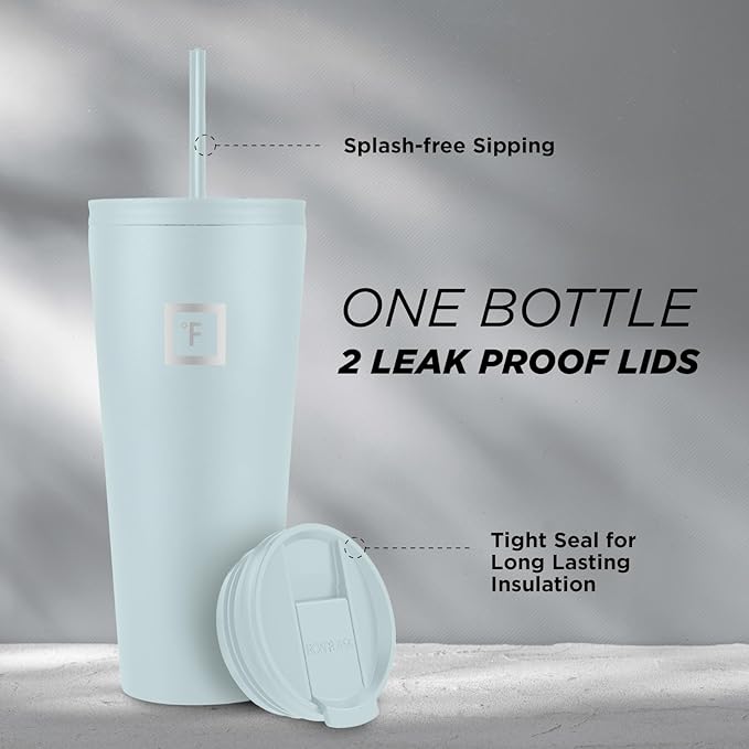 IRON °FLASK Classic Tumbler - Vacuum Insulated Stainless Steel Water Bottle, Double Walled, Drinking Cup, Insulated Travel Mug (Morning Mist, 32 oz Solid Lid)