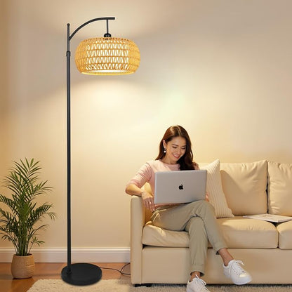 Arc Floor Lamps for Living Room Rattan Boho Floor Lamp - Image 7