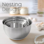 CAROTE Stainless Steel Mixing Bowls with Lids Set,12 Pcs Nesting Bowls Clear Airtight Lids 3 Grater Attachments,Non-Slip Bottoms & Measurement Marks Mixing Bowls,Size 5,3,2,1.5,1QT