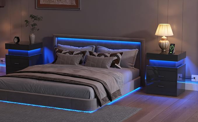ChooChoo LED Nightstand with Charging Station, Smart Night Stand with Sliding - Image 6