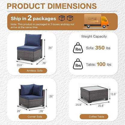 MOCHITO 7 Pieces Outdoor Patio Furniture Sets, All-Weather Sectional Sofa Dark - Image 5