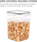 Vtopmart Food Storage Containers 4.3L / 145.4oz, 4 Pieces BPA Free Plastic Airtight Canister for Flour, Sugar, Baking Supplies, with 4 Measuring Cups and 24 Labels, Black