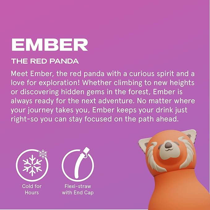 asobu Bestie Bottle Insulated Stainless Steel Water Bottle with Detachable Soft Animal Head Fun Drinking For Kids and Teens with Flexible Reusable Straw 16 Ounce