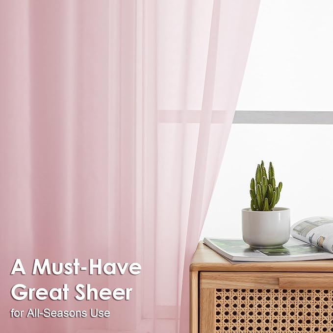 Blush Pink Sheer Curtains 36 inch Length 2 Panels Set, Light Filtering Voile - Image 3