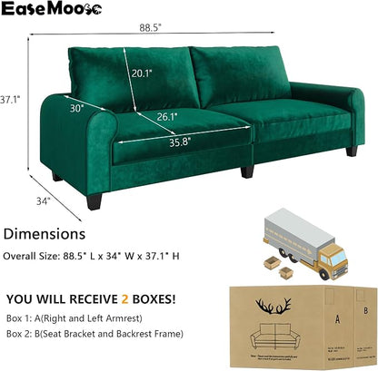 EASE MOOSE 88.5" Large Seat Velvet Loveseat Sofa, Soft Deep Seat Couches - Image 2
