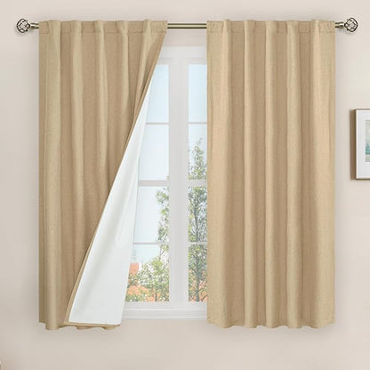 Natural 100% Blackout Linen Curtains 54 Inches by LAMIT