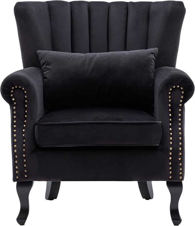 Mid-Century Modern Accent Chair Velvet Armchair Tufted Wingback Santa Club by DMFurniture
