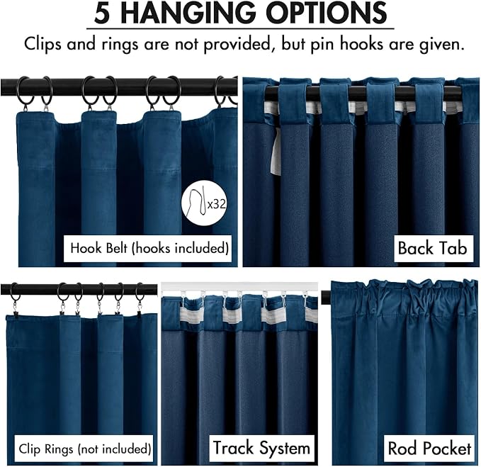 MIULEE Velvet Curtains 50W x 96L 2 Panels Navy Blue Blackout Curtains | Luxury - Image 2