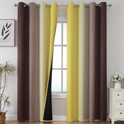 Brown and Yellow Blackout Curtains 52Wx96L Inch 2 Panels | Thermal Insulated by ESTELARTEXTILER