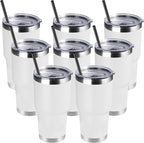 DOMICARE 30 oz Tumbler with Lid and Straw, Stainless Steel Tumblers Bulk, Insulated Vacuum Double Wall Travel Coffee Mug, Durable Powder Coated Tumbler Cups (White, 8)