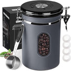 1500ML Airtight Coffee Canister with Date Tracker&Transparent Window, 18OZ Coffe Beans Storage with 30ML Measure Spoon&4 co2 Valve, Coffee Container for Grounds Coffee, Beans, Tea, Sugar, Flour(Gray)