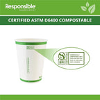 12 oz Paper Hot Cups, Tree-Less™ Compostable Paper Coffee Cups, Extra Strength, Tree-Free and Made Without PFAS, White (1000 Count)