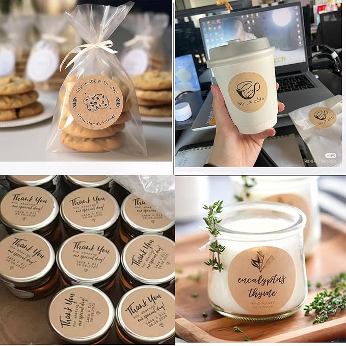 Custom Stickers Kraft Paper Labels Personalized Withe Text, Business Logo Customized Food Jars Labels Bakery Label Sticker Package Favor Canning Circle 100pcs (Style 6)