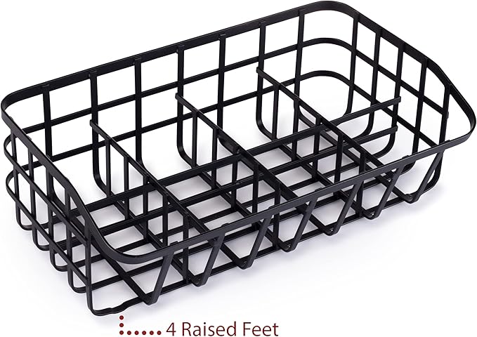 Tea Bag Organizer Caddy - Metal Tea Box Storage Holder for Cups, Pods, Packets, Condiment Accessories - Black