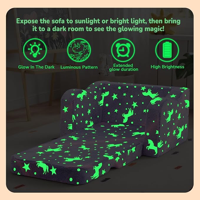 MeMoreCool Glowing Butterfly Kids Chair, 2-in-1 Foldable Kids Couch - Image 4