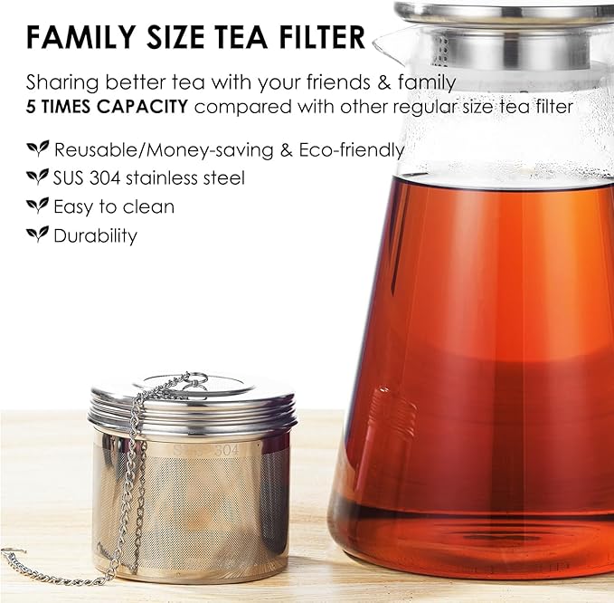 Extra Large Tea Infuser -304 Stainless Steel with Threaded Lid & Chain Hook-Perfect for Loose Leaf Tea,Cooking,Herbs,Iced Tea & Soup - Extra Fine Mesh Tea Strainers