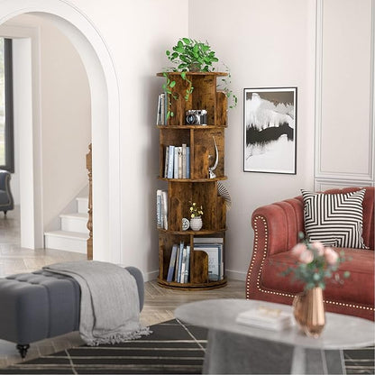 Aheaplus Rotating Bookshelf, Small Corner Bookshelf - Image 2