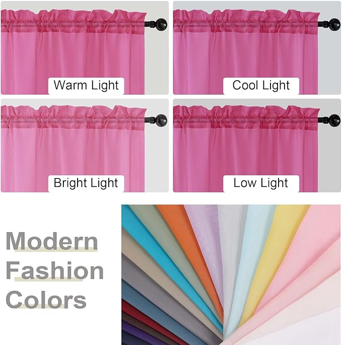 Hot Pink Sheer Curtains 84 Inches Long 2 Panels Set - Image 7