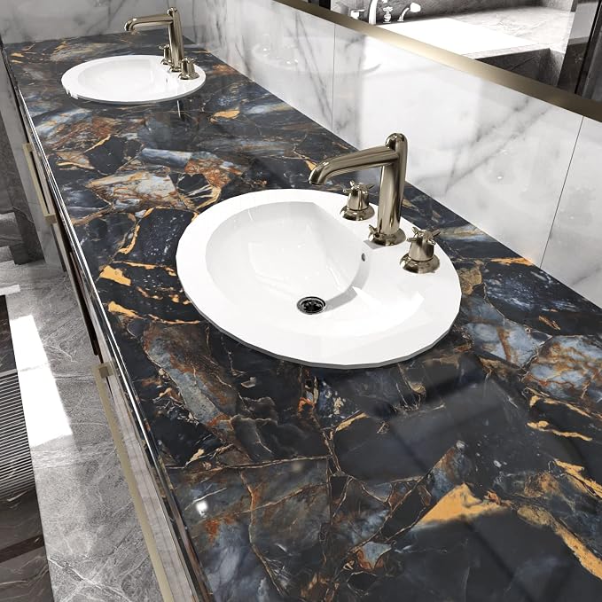 Marble Black Contact Paper Peel and Stick Countertops Gold Contact Paper Peel - Image 3
