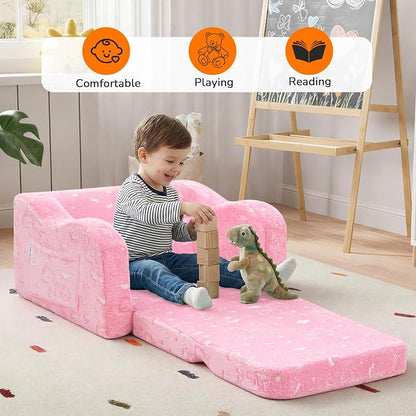 MeMoreCool Glowing Unicorn Kids Chair, 2-in-1 Glow in the Dark Kids Couch Fold - Image 3
