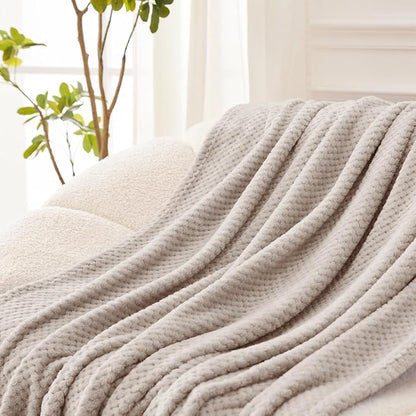 Exclusivo Mezcla Soft Waffle Fleece Bed Blanket Twin XL Size, Tan | Lightweight - Image 4