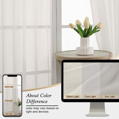 Ivory Sheer Curtains 84 Inches Long 2 Panels Set - Image 7