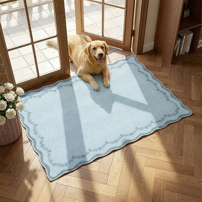 GarveeHome Scalloped Entryway Rug 2x3 Blue Washable Front Door Entry Rug | by GarveeHome