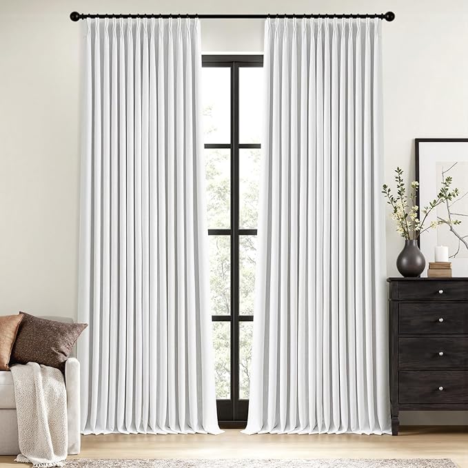 MIULEE White Pinch Pleated 100% Blackout Linen Curtains 40x96 Inches | Room by MIULEE