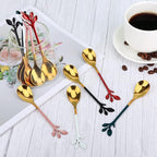 AnSaw 8-Pack Elegant Black & Gold Leaf 4.7" Espresso Spoons - Stainless Steel, Perfect for Coffee, Demitasse, Dessert & Tea, Mini Size for Small Servings