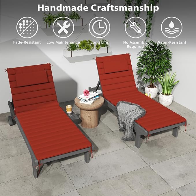Sundale Outdoor Olefin Quilted Lounge Cushion Set of 4, Patio Foldable Chaise - Image 8