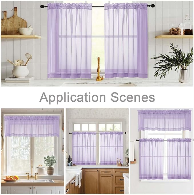 Kitchen Curtains 24 Inch Length Tier 2 Pieces, Lavender Sheer Curtain Solid - Image 6