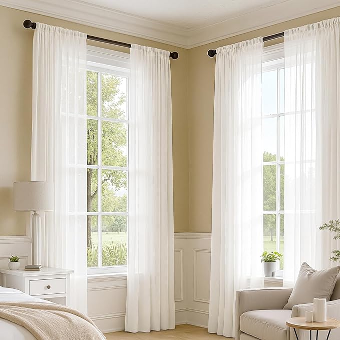 MIULEE Ivory Sheer Curtains 84 Inches Long 4 Panels 54 x 84 Inches | Light - Image 2