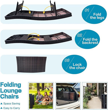 Folding Patio Chaise Lounge, Foldable Long Reclining Patio Seating Chairs - Image 7
