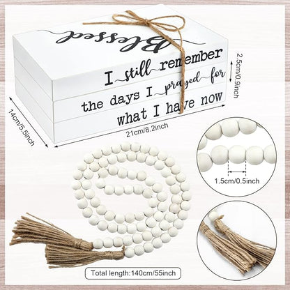 Pinkunn 4 Pcs Wooden Book Stack Decor - Image 3
