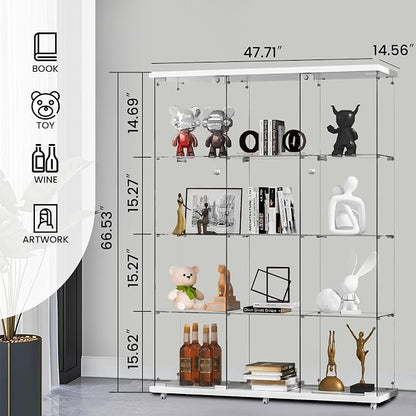 Display Cabinet with Glass Door and Lock, 4-Shelf Curio Cabinets with 5mm - Image 2