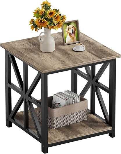 GreenForest End Table with 2-Tier Storage Shelf, 19.7 inch Side Table by GreenForest