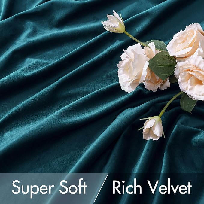 MIULEE Peacock Blue Velvet Curtains 52x96 inches 2 Panels Blackout Curtains | - Image 4