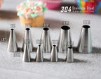 Round Piping Tip Set – 9 Stainless Steel Pastry Tips in Graduated Sizes with 20 Disposable Decorating Bags for Cupcakes, Cakes, Cookies, and Frosting Design