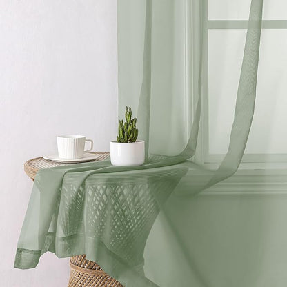 Sage Green Sheer Curtains 90 Inches Long 2 Pcs, Modern Solid Voile Light - Image 4
