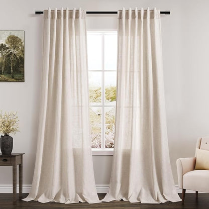Beige Linen Curtains 84 Inch Length 2 Panels Back Tab Rod Pocket Semi Sheer by Nanspring