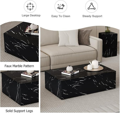 Coffee Table Living Room Table, Modern Black Faux Marble Center Couch Table - Image 5