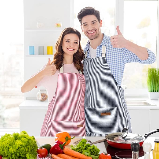 Handepo 4 Pcs Kitchen Cooking Aprons with Pockets Adjustable Waterproof Baking Apron for Women Men, Chef,BBQ, Christmas Gift