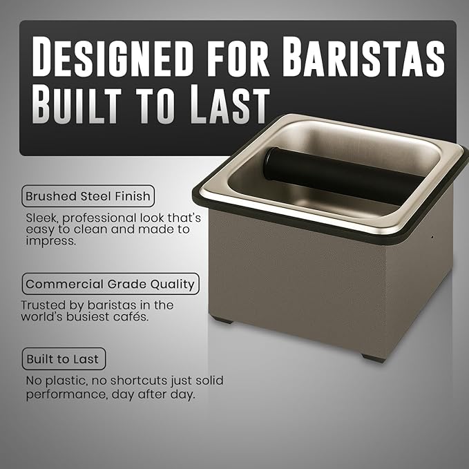 Rattleware Stainless Steel Knock Box - Perfect for Home, Cafe, Restaurant, Hotel, Office, or Commercial Establishment - Heavy Duty Knock Box Trusted By Baristas Worldwide (7.5" x 7" x 4")