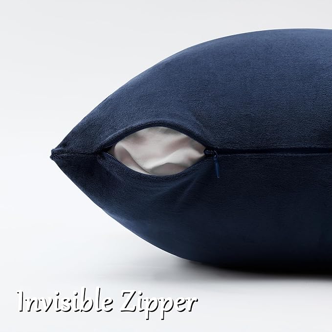GIGIZAZA Navy Velvet Pillow Covers 16x16 Decorative Pillows Pack of 2 | Blue - Image 4
