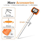BOMATA Candy Thermometer with Pot Clip, Instant Read Cooking Thermometer with 8" Long Probe, Rotating Display, for Candy Making, Food, Candle Making, Liquids, Water, Baking, Sugar, Grilling. Orange