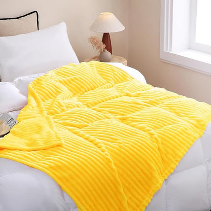 Bright Yellow Fleece Throw Blanket 90”×90” by linecooo