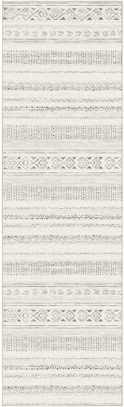 cotiled Hallway 2.6x8 Runner Rugs Washable Boho Rug Brown/Cream | Stain - Image 8